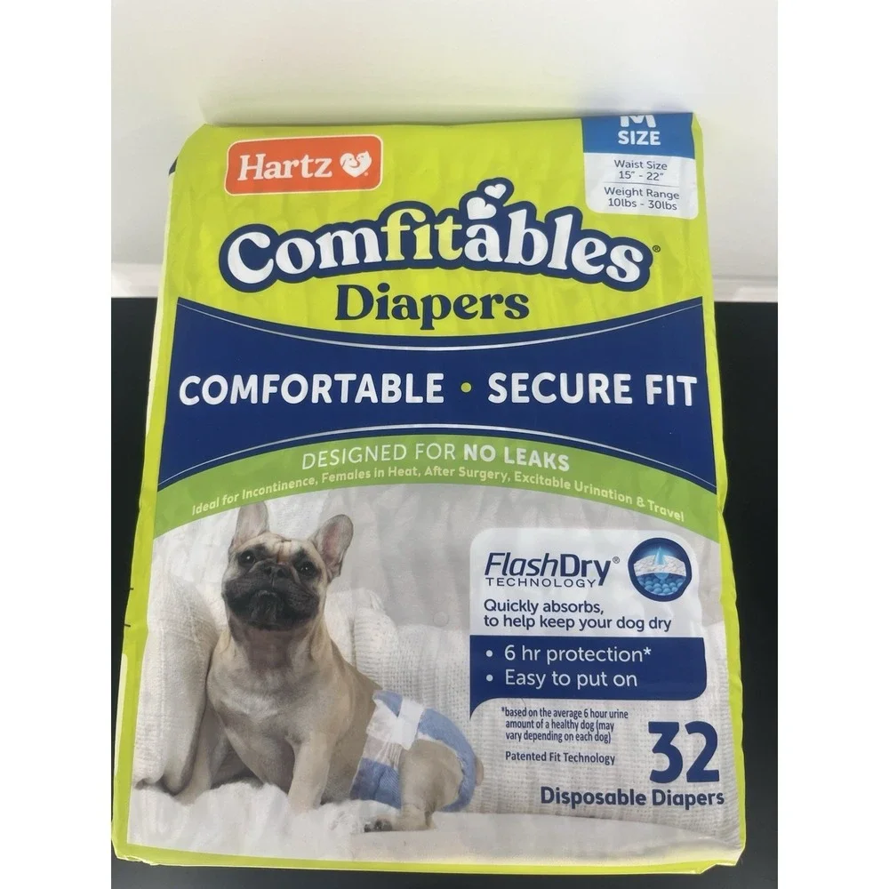 Hartz Comfitables Dog Diapers Disposable 10-30lb No Leaks! , Size M 32 Count